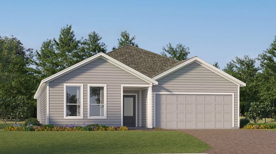 Front exterior of a new home in The Glades at Crossprairie: Classic Collection, St. Cloud, FL, highlighting curb appeal (Image 1).