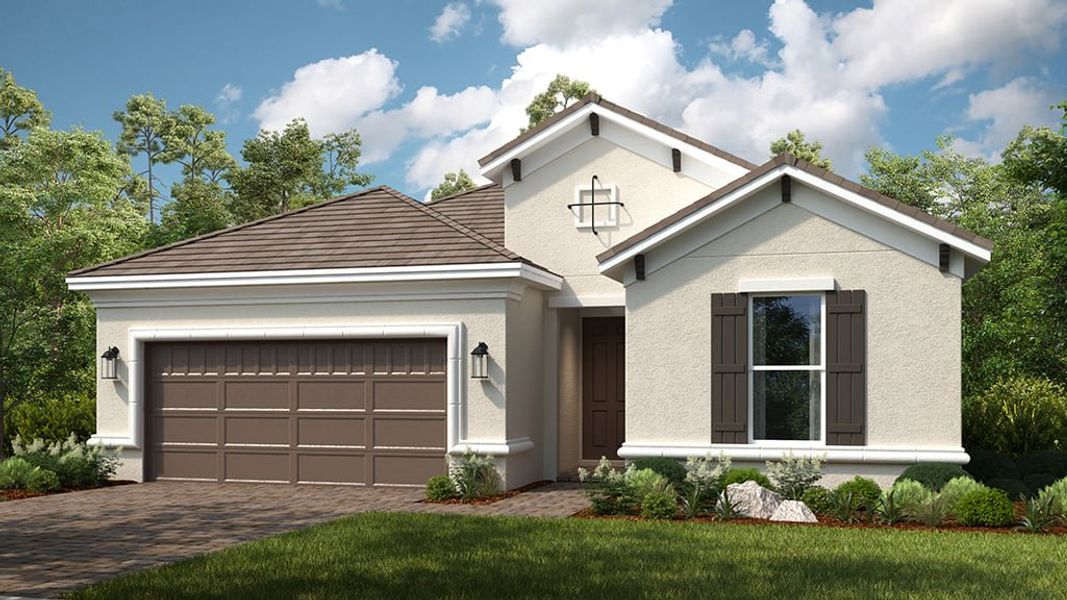 Representative exterior photo of a completed home built from the Azzurro by Taylor Morrison in Esplanade at Tradition, Port St. Lucie, FL (Image 1).