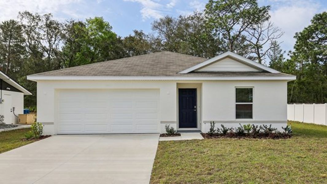 Representative exterior photo of a completed home built from the Dakota by D.R. Horton in Citrus County Spot Lots, Citrus Springs, FL (Image 1). Representative exterior photo of a completed home built from the Dakota by D.R. Horton in Citrus County Spot Lots, Citrus Springs, FL (Image 1).