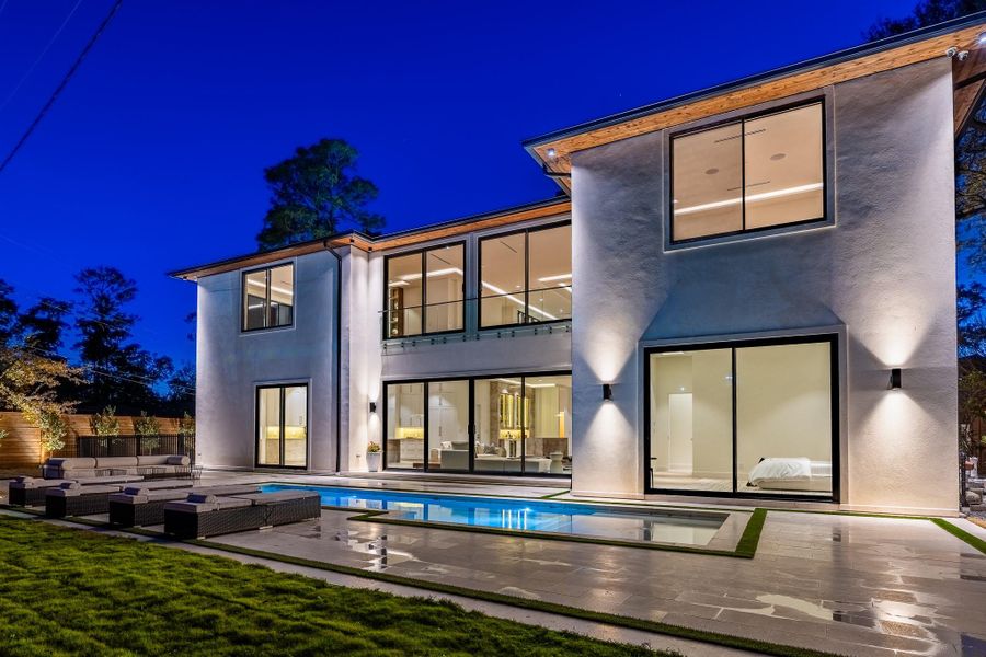 Twilight rear elevation. Twilight rear elevation.