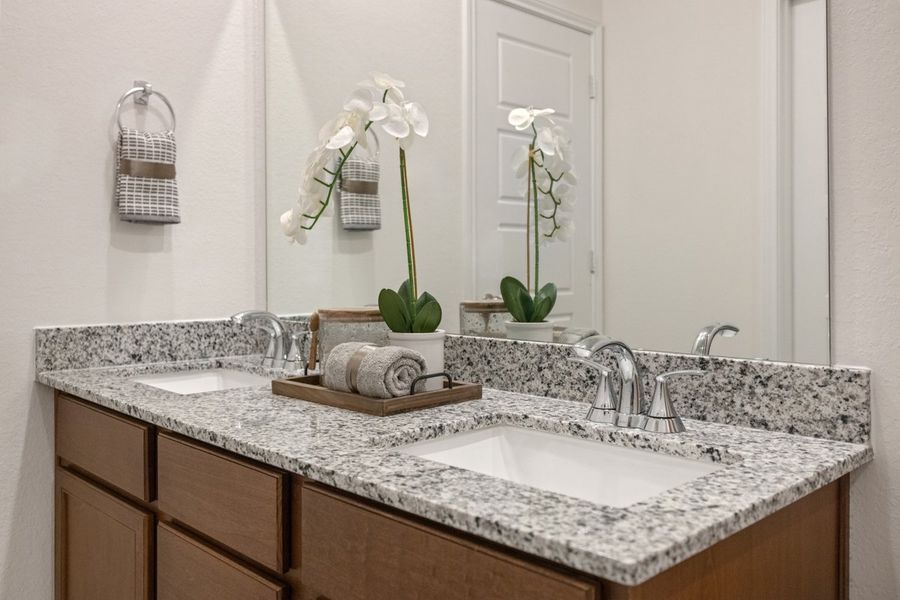Dual-sink vanity at primary bath