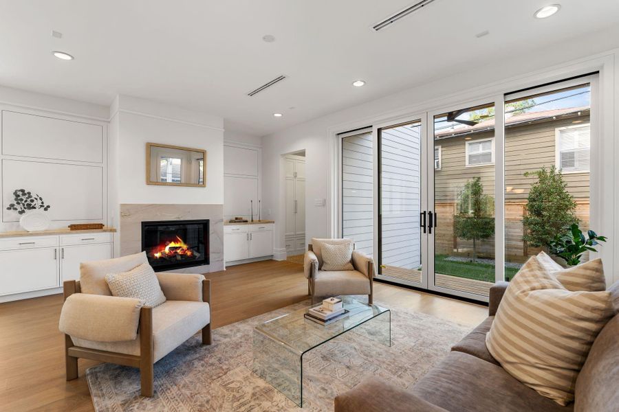 Amazing family room with gas fireplace.