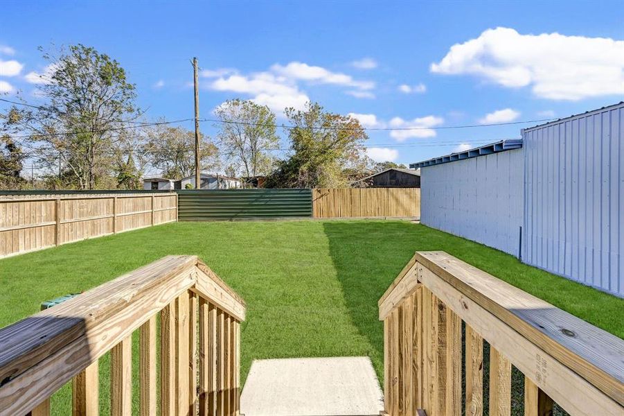 Lush green yard is only a representation of what the backyard can look like once the sod grows a bit more.