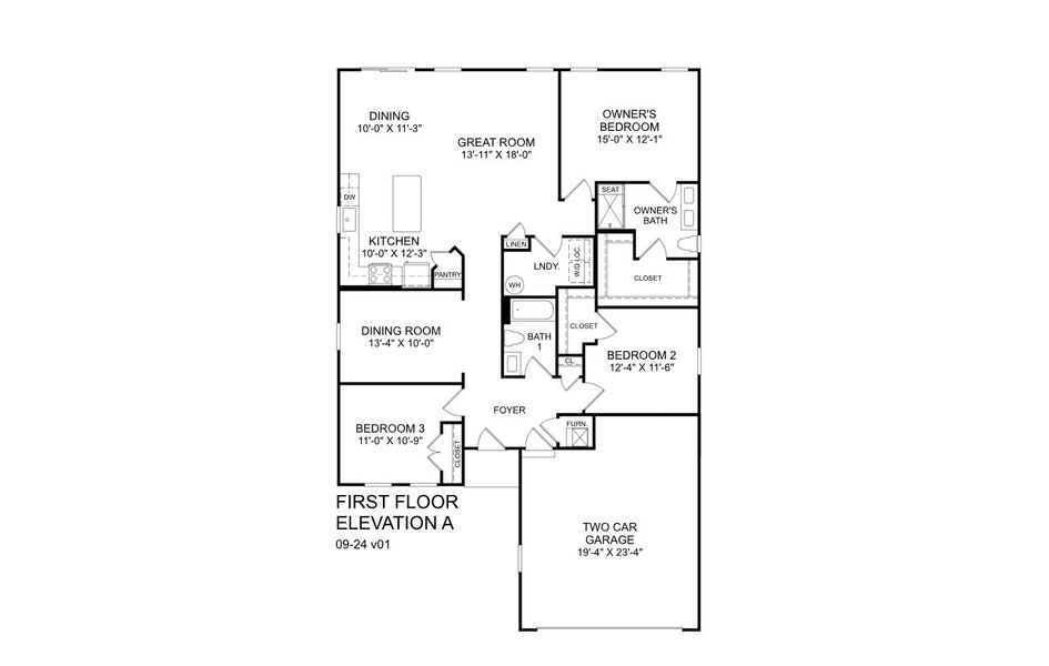 2D floor plan layout for the Dominica Spring by Ryan Homes in Cameron Ridge Ranches, Columbia, SC (Image 2).