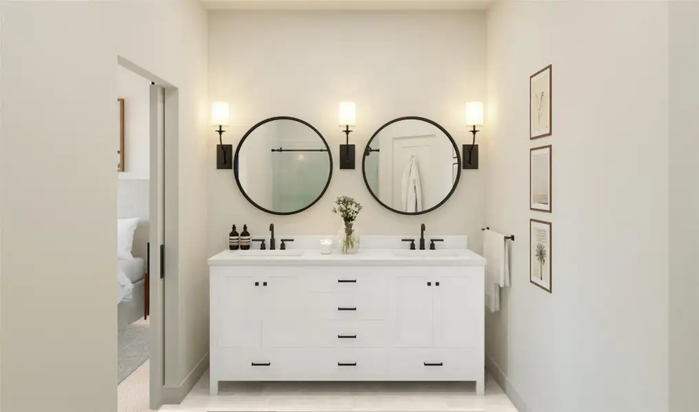 Relaxing primary bath with dual sinks (*Artist rendering used for illustration purposes only.)