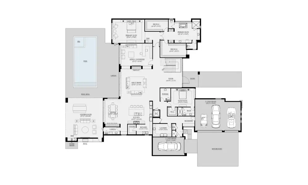 2D floor plan layout for the LAHINCH by Centaur Holdings in Panther National, Palm Beach Gardens, FL (Image 3).