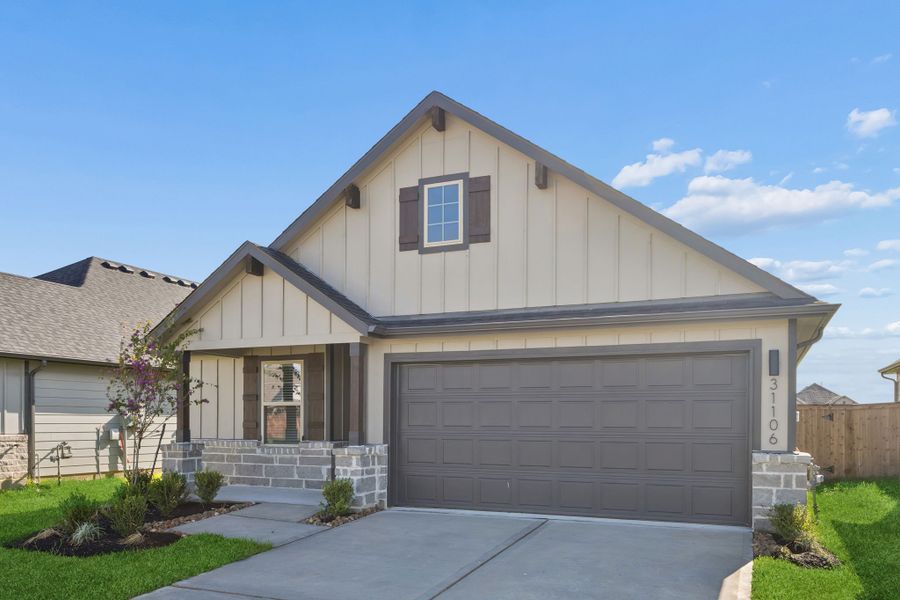 Front exterior of a new home in Riviera Pines, Huffman, TX, highlighting curb appeal (Image 22).