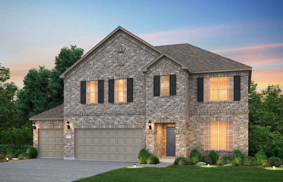 Front exterior of a new home in Crescent Bluff, Georgetown, TX, highlighting curb appeal (Image 22).