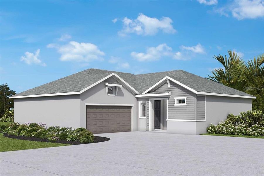 Front exterior of a new home in Waterset Bungalow Series, Apollo Beach, FL, highlighting curb appeal (Image 1). Front exterior of a new home in Waterset Bungalow Series, Apollo Beach, FL, highlighting curb appeal (Image 1).