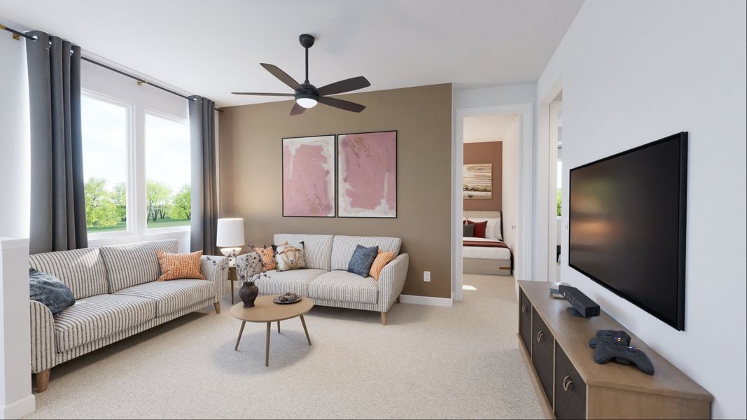 Representative furnished interior of a home built from the Dominic by New Home Co. in The Villas Collection at Novel, Austin (Image 9).