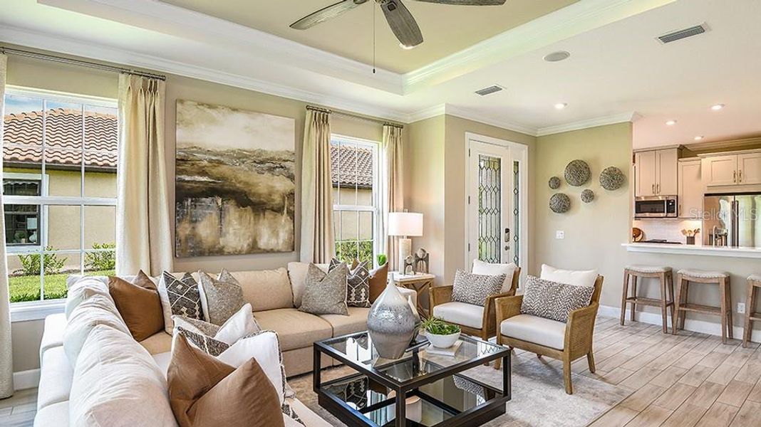 Furnished interior view inside a new home in Esplanade at Azario Lakewood Ranch, Bradenton (Image 9). Furnished interior view inside a new home in Esplanade at Azario Lakewood Ranch, Bradenton (Image 9).