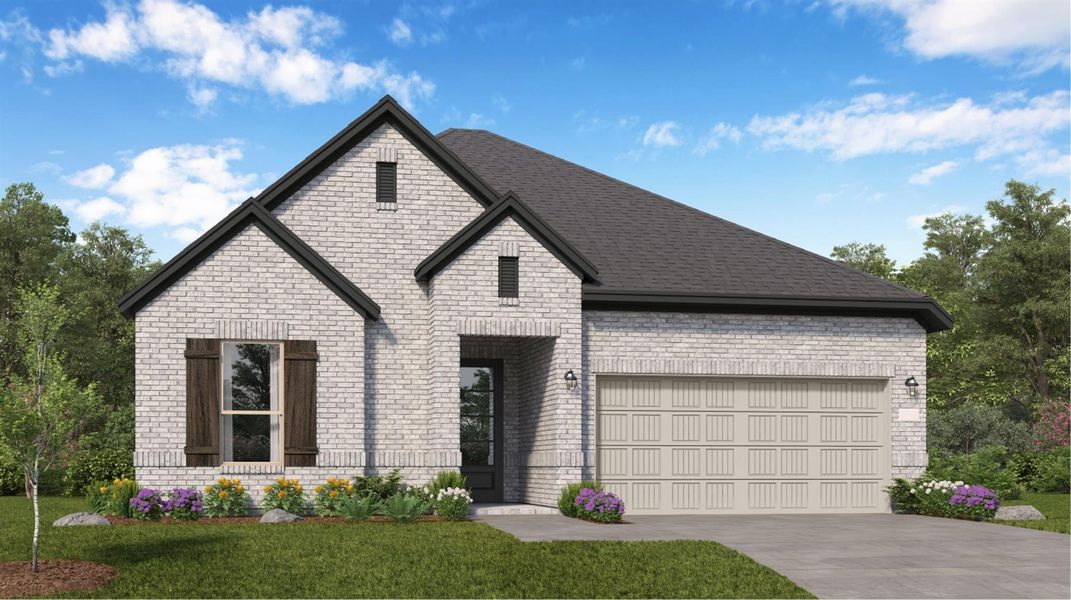 Front exterior of a new home in The Highlands: Richmond Collections, Porter Heights, TX, highlighting curb appeal (Image 1).
