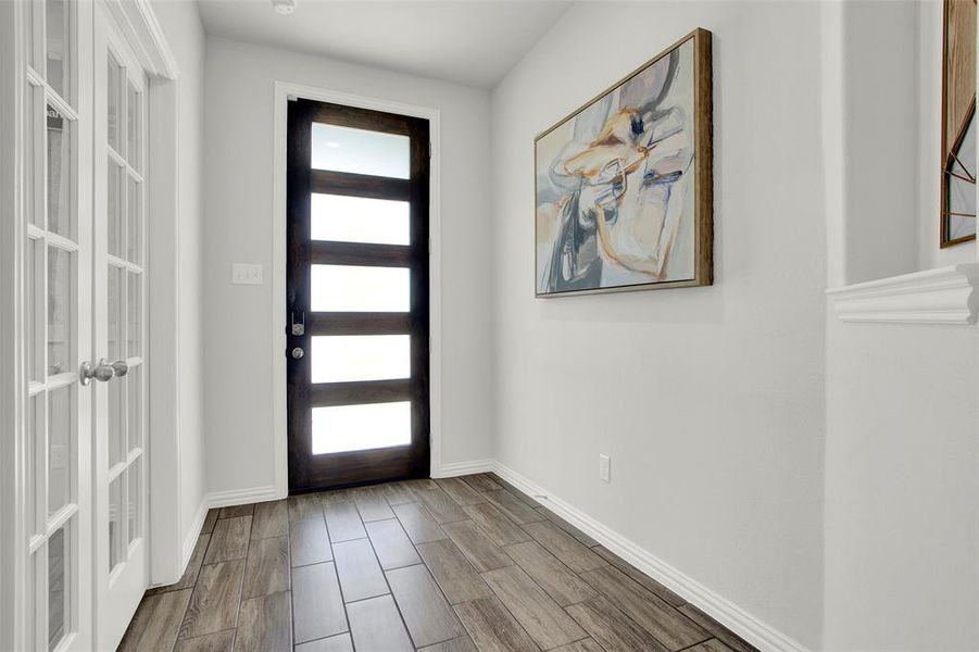 Foyer featuring a healthy amount of sunlight and hardwood / wood-style floors