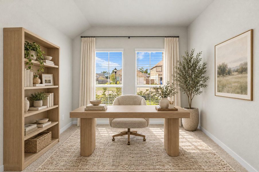 Tucked at the front of the home, this versatile secondary bedroom makes a smart home office, with abundant natural light streaming through the double windows. Neutral tones and soft carpet create a calm, productive backdrop for work from home days. Whether you need a dedicated office, study, or creative space, this room adapts effortlessly to fit your lifestyle. This photo has been virtually staged. Tucked at the front of the home, this versatile secondary bedroom makes a smart home office, with abundant natural light streaming through the double windows. Neutral tones and soft carpet create a calm, productive backdrop for work from home days. Whether you need a dedicated office, study, or creative space, this room adapts effortlessly to fit your lifestyle. This photo has been virtually staged.
