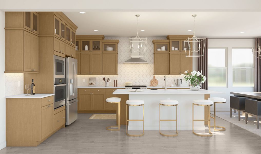 Kitchen with upper glass cabinets