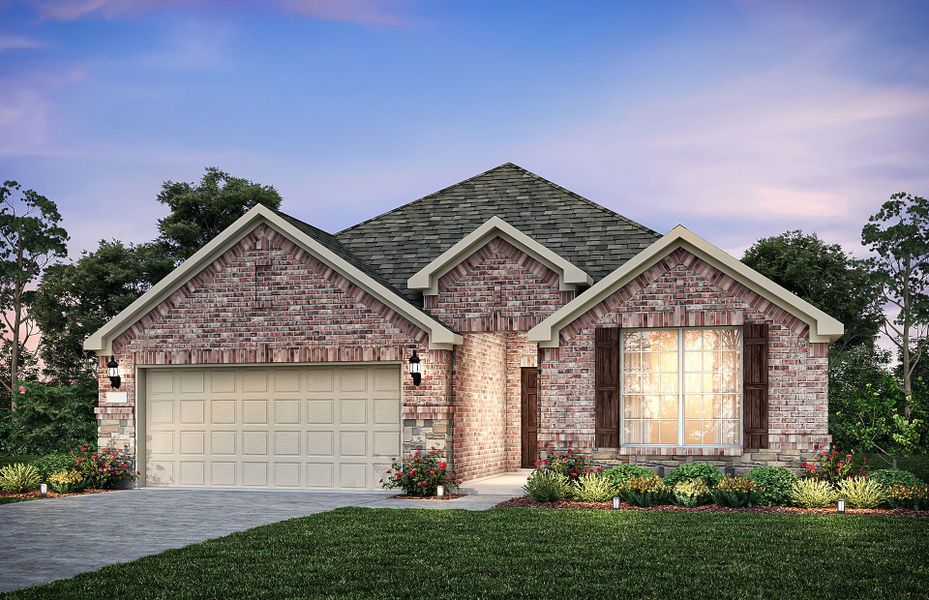 Exterior B with wood shutters, and 2-car garage wi