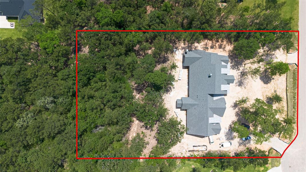 Arial view of lot with *approximate* boundary lines