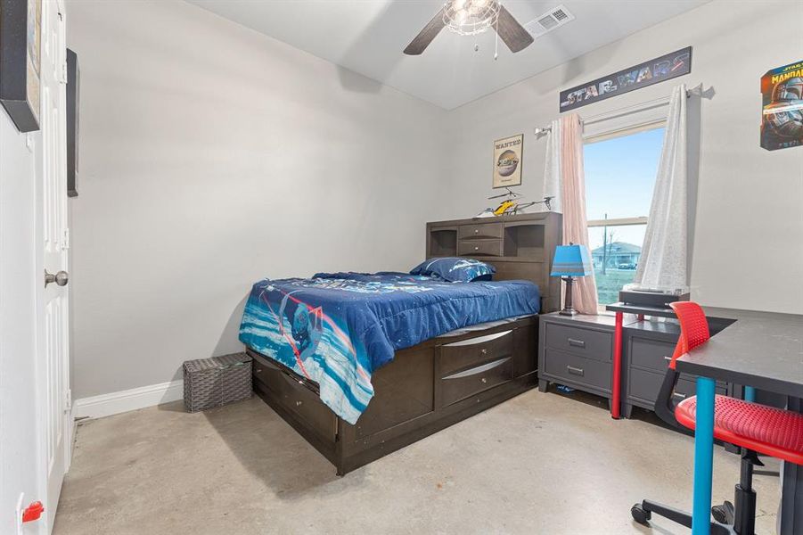 Bedroom featuring ceiling fan