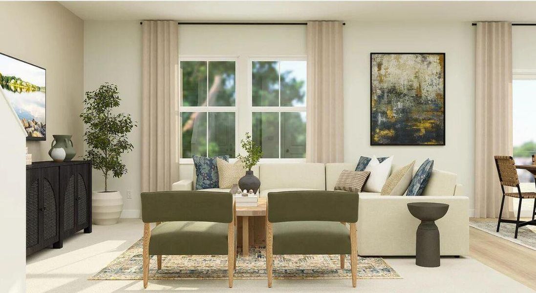 Furnished interior view inside a new home in Lindera Preserve at Cane Bay Plantation: Sabal Collection, Summerville (Image 5). Furnished interior view inside a new home in Lindera Preserve at Cane Bay Plantation: Sabal Collection, Summerville (Image 5).