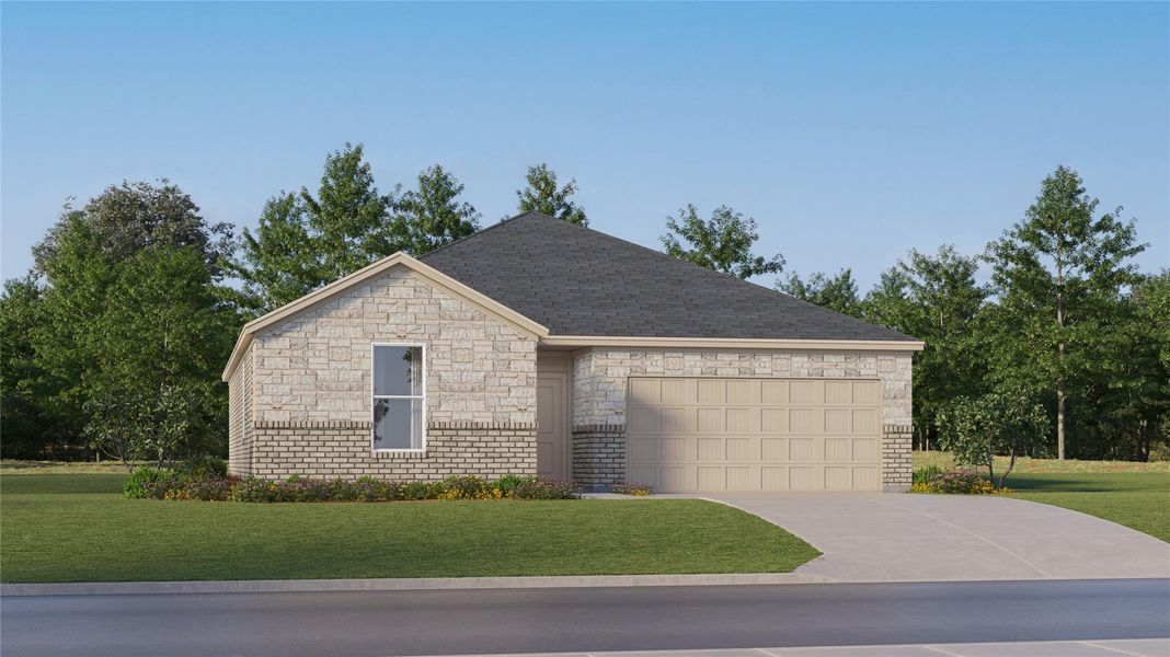 Front exterior of a new home in Woodfield Preserve, Georgetown, TX, highlighting curb appeal (Image 23). Front exterior of a new home in Woodfield Preserve, Georgetown, TX, highlighting curb appeal (Image 23).