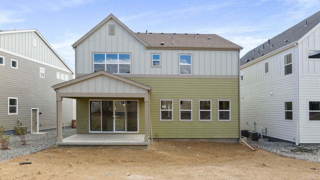 Exterior details and patio area of a home in Dillon Pointe - Journey, Broomfield (Image 2).