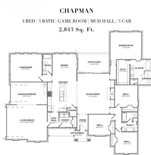 2D floor plan layout of this home in Parker Ridge, Weatherford, TX (Image 4).