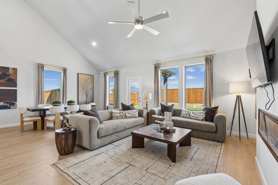 Living Room in a Sunset Ranch Winters Model Home in Gunter TX by Trophy Signature Homes