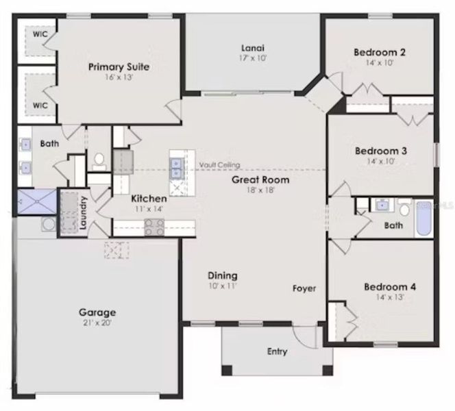 2D floor plan layout of this home in , North Port, FL (Image 3). 2D floor plan layout of this home in , North Port, FL (Image 3).