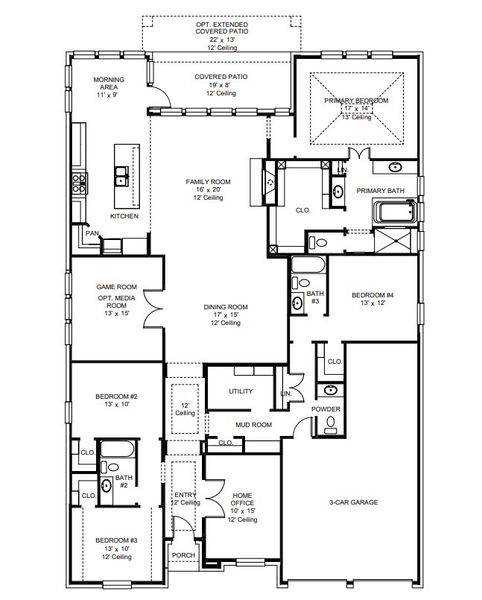 2D floor plan layout for the 525A by Britton Homes in Mustang Lakes 60', Celina, TX (Image 3).