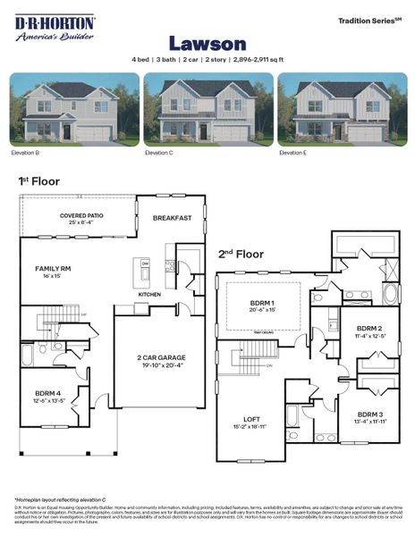 2D floor plan layout for the Lawson by D.R. Horton in Eagle Creek, Fuquay Varina, NC (Image 3).