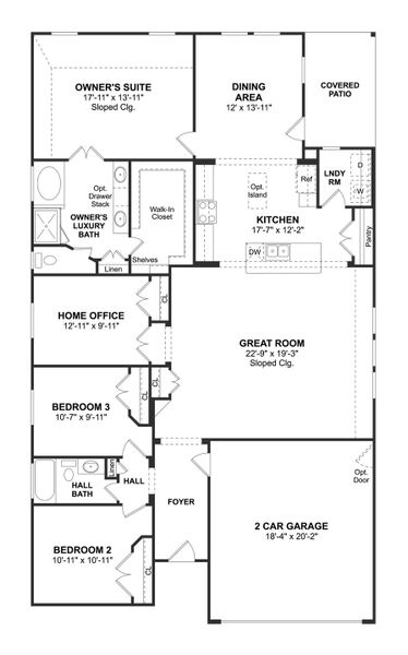 2D floor plan layout for the Juniper II by K. Hovnanian® Homes in Oakwood Estates, Waller, TX (Image 4).