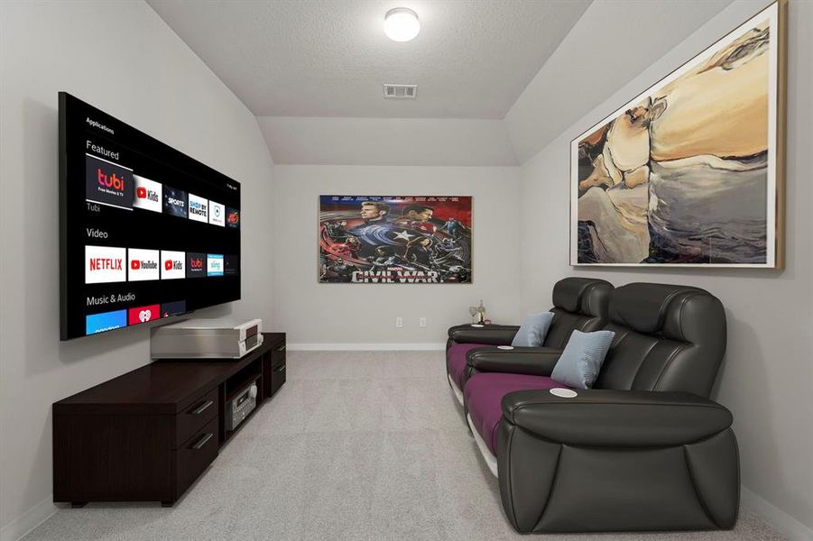 Unwind in your private media room, designed for the ultimate viewing experience. With plenty of space for comfortable seating and a cozy atmosphere, it's perfect for movie nights, gaming, or watching your favorite shows.