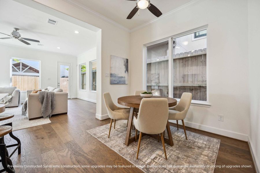 Your dining area is perfectly tucked away—intimate enough for dinner for two, open enough to feel part of the flow. Large windows let the sunshine pour in. Your dining area is perfectly tucked away—intimate enough for dinner for two, open enough to feel part of the flow. Large windows let the sunshine pour in.