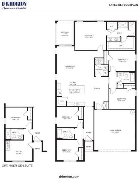 2D floor plan layout for the Lakeside by D.R. Horton in Creekside, Fort Pierce, FL (Image 3). 2D floor plan layout for the Lakeside by D.R. Horton in Creekside, Fort Pierce, FL (Image 3).