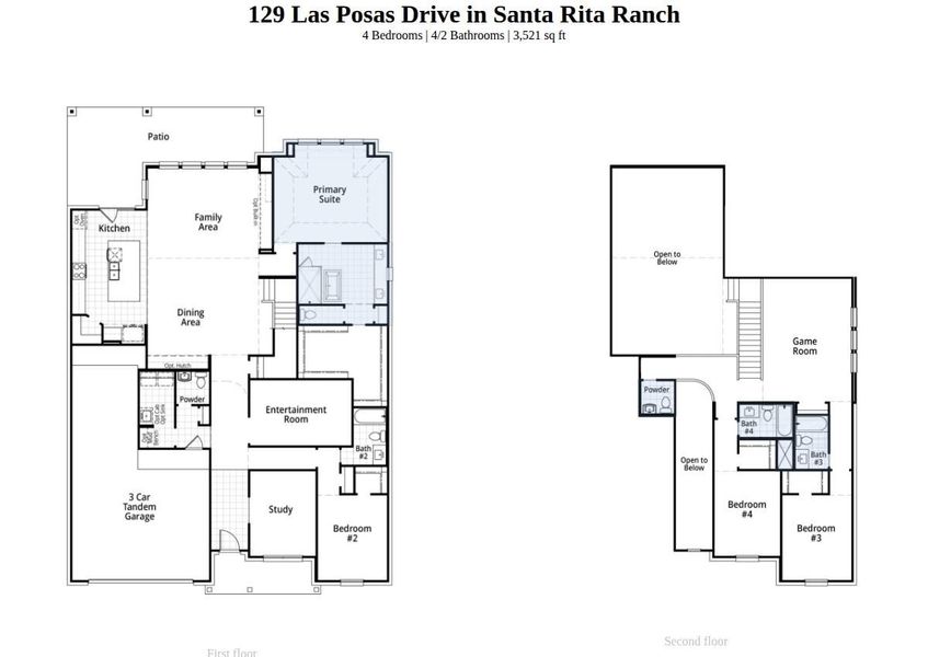 2D floor plan layout of this home in Santa Rita Ranch, Liberty Hill, TX (Image 4).