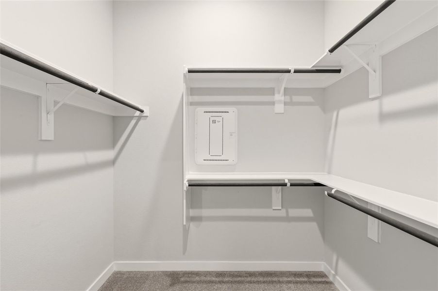 Spacious closet with light colored carpet Spacious closet with light colored carpet