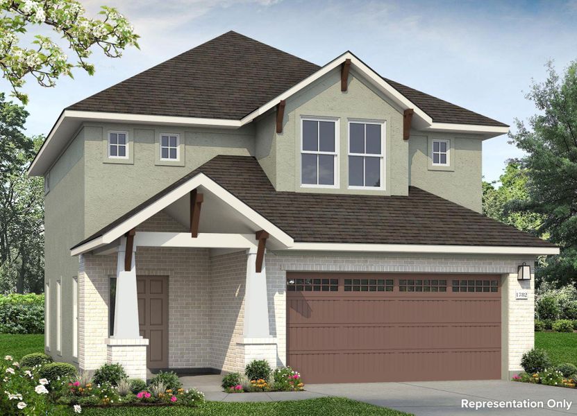 Front exterior of a new home in Clear Creek, Round Rock, TX, highlighting curb appeal (Image 1). Front exterior of a new home in Clear Creek, Round Rock, TX, highlighting curb appeal (Image 1).