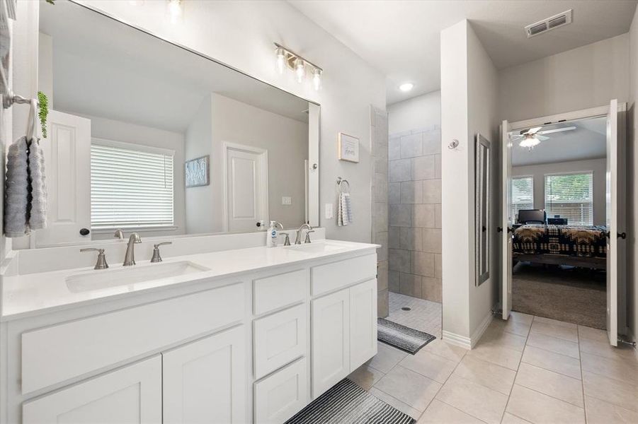 Walk in shower and separate bathtub