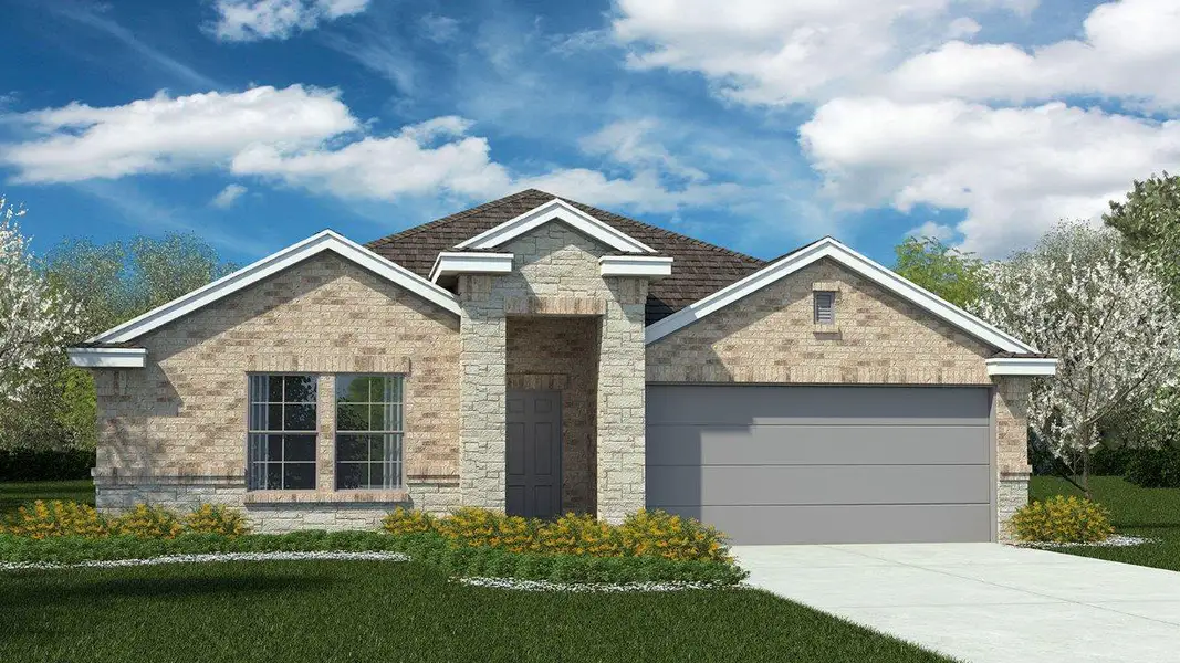 Front exterior of a new home in Three Creeks - Colt Creek, Belton, TX, highlighting curb appeal (Image 1).