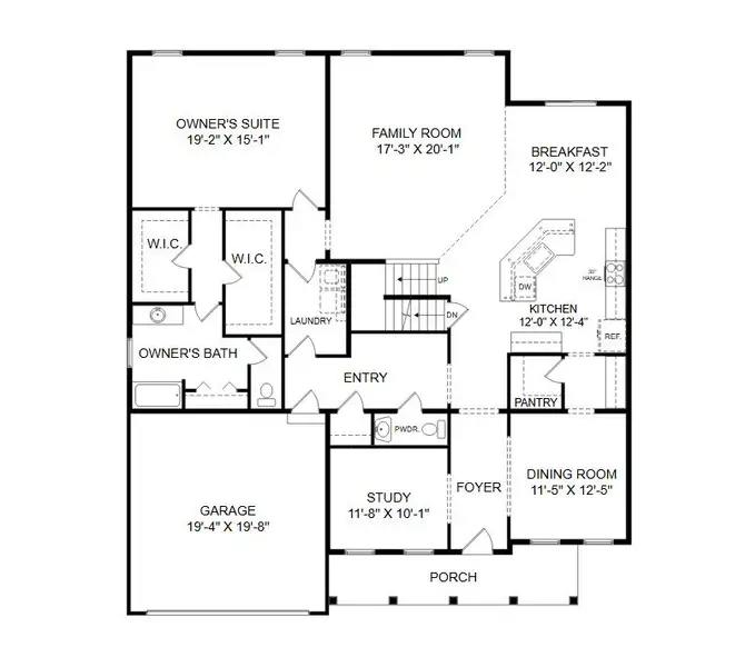 2D floor plan layout for the Nottingham by Keystone Custom Homes in Preserve at Mayes Meadow, Huntersville, NC (Image 3).