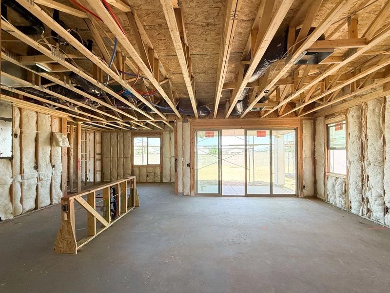 Great room, kitchen and dining