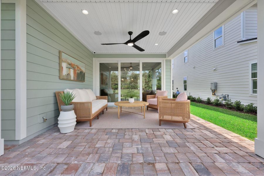 Exterior details and patio area of a home in Mariposa at EverRange 40' Series, Jacksonville (Image 4).