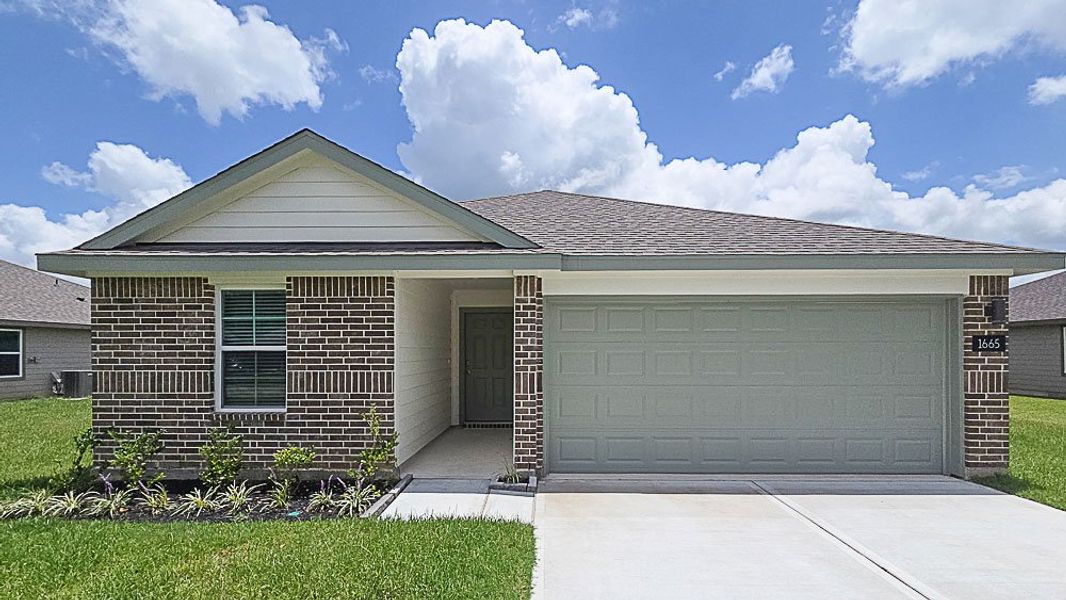 Front exterior of a new home in Holly Trails, Sour Lake, TX, highlighting curb appeal (Image 1). Front exterior of a new home in Holly Trails, Sour Lake, TX, highlighting curb appeal (Image 1).