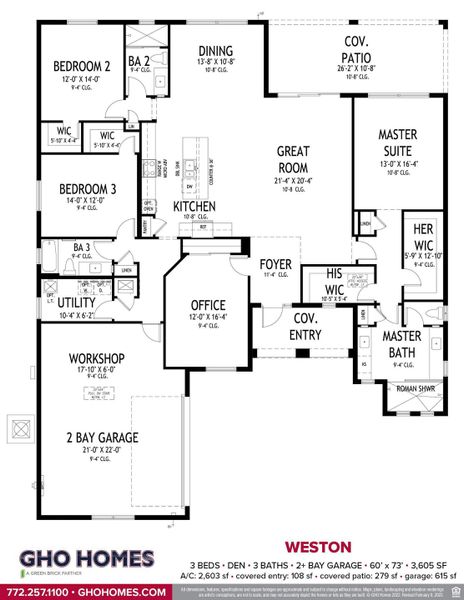 2D floor plan layout for the Weston by GHO Homes in High Pointe, Vero Beach, FL (Image 3).