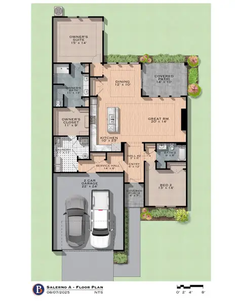 2D floor plan layout for the Salerno by Perfection Builders in The Courtyards at Cornerstone, Andover, KS (Image 3).