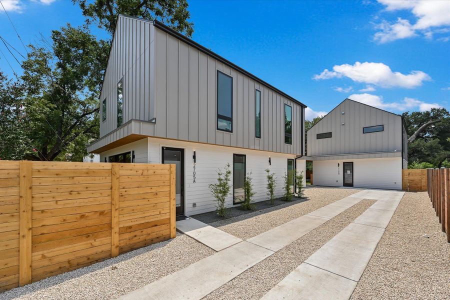 Contemporary home with board and batten siding