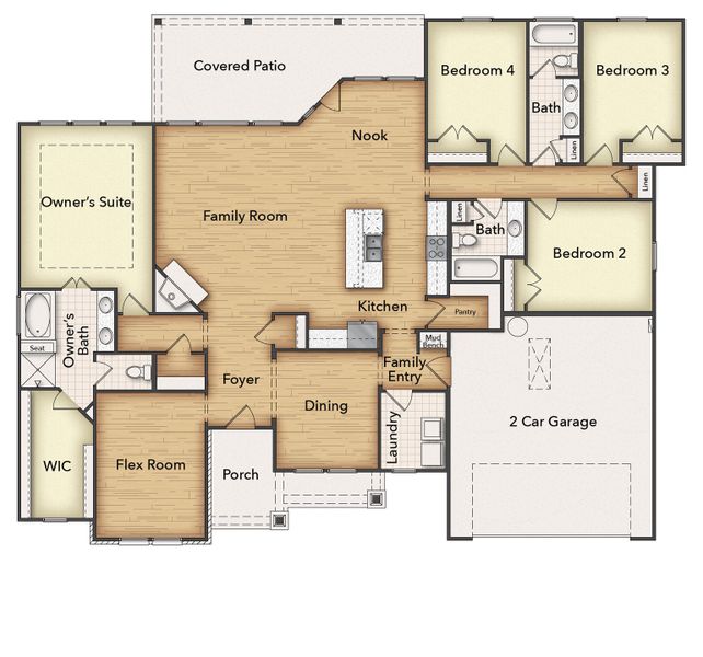 2D floor plan layout for the Colorado III by Riverside Homebuilders in Hillview Addition, Decatur, TX (Image 4).