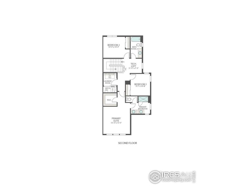 2D floor plan layout of this home in Westside Crossing Townhomes, Berthoud, CO (Image 4).
