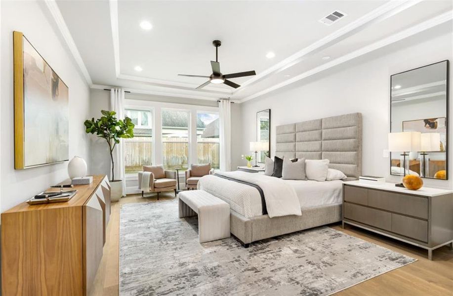 Primary bedroom in a recent home built by the builder