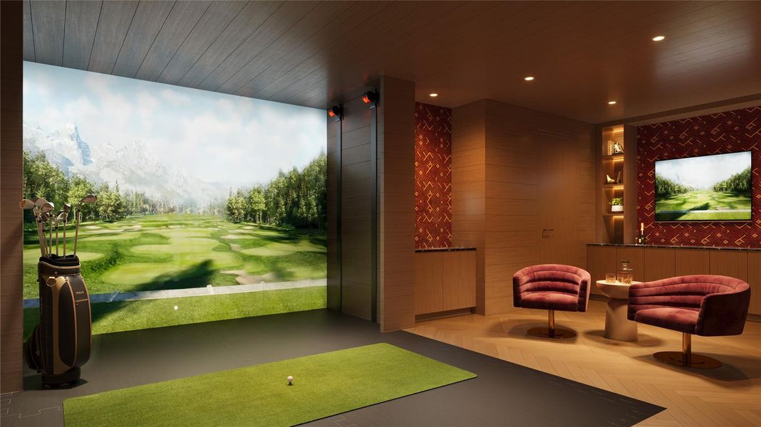 Golf and multi-sports simulator available on first-floor Arcade. The iconic St. Regis butler service is available to residents throughout the common areas, as well as in their private residences.
